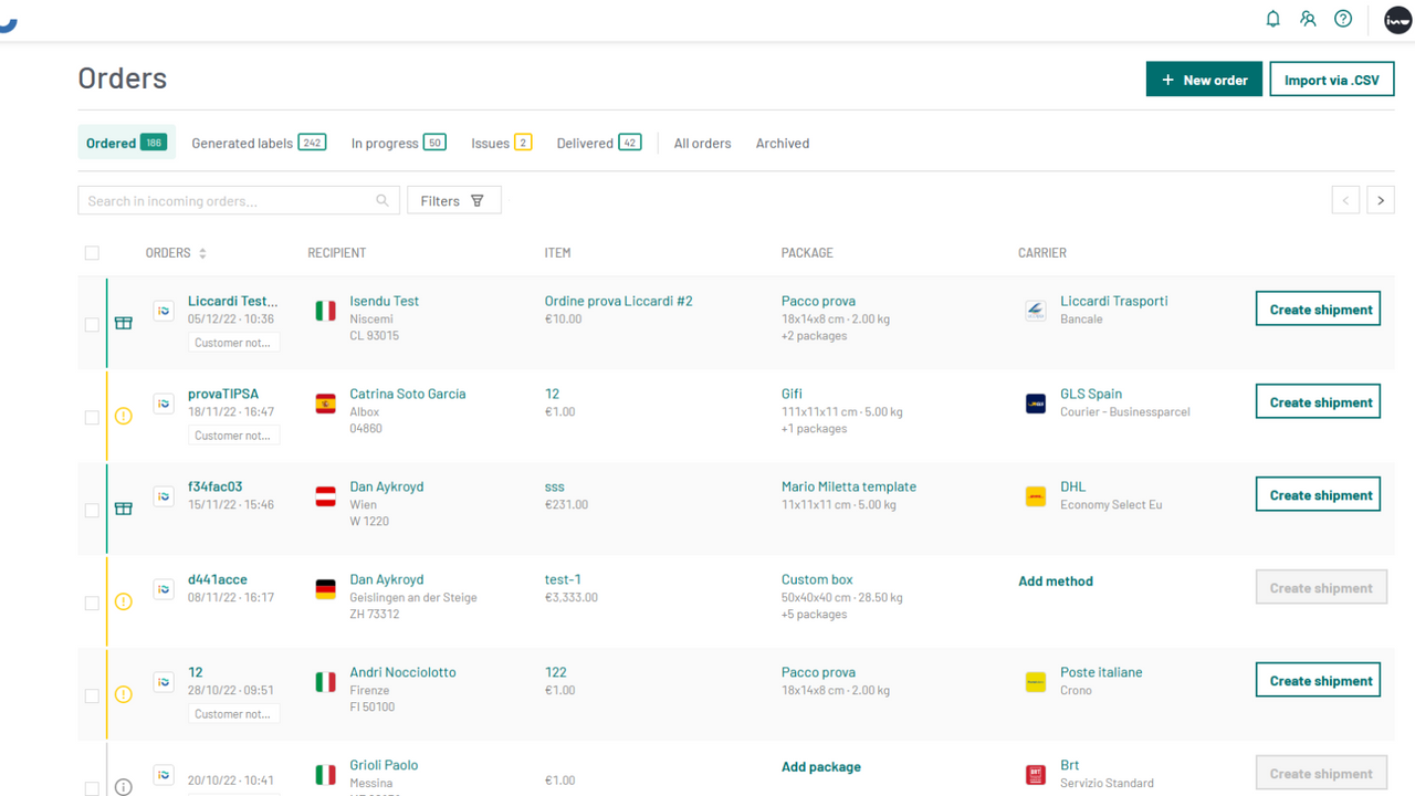 Orders-shipments dashboard