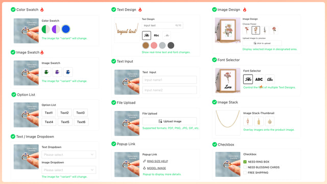 toutes les options de Shopaw product options