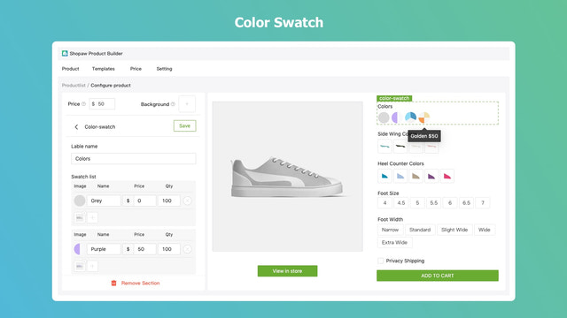 customize product with color swatch option