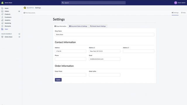 Página de Configuración en Escritorio