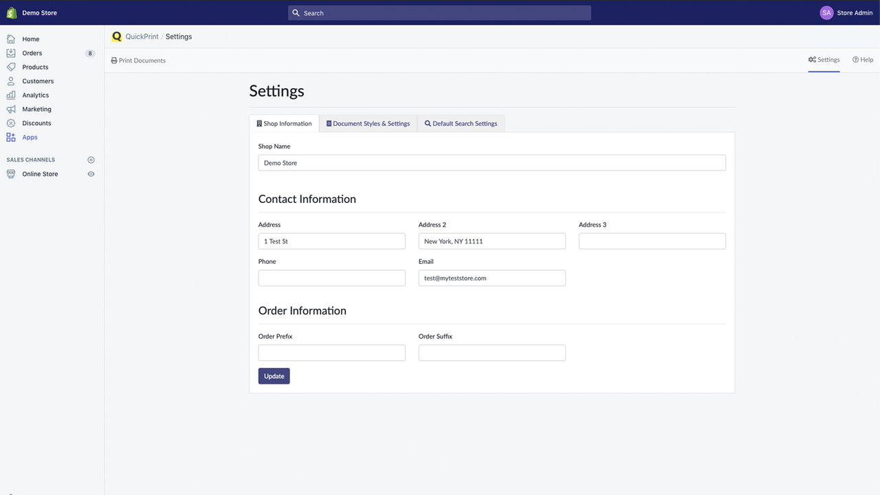 Página de Configuración en Escritorio