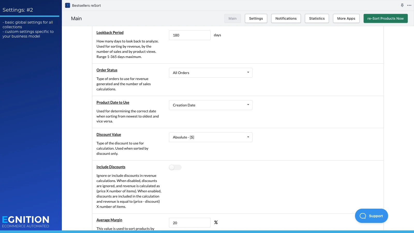 Configuraciones básicas para el ordenamiento de productos y merchandising en línea.