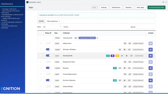 Sort and organize collections. Enable sorting & view statistics.