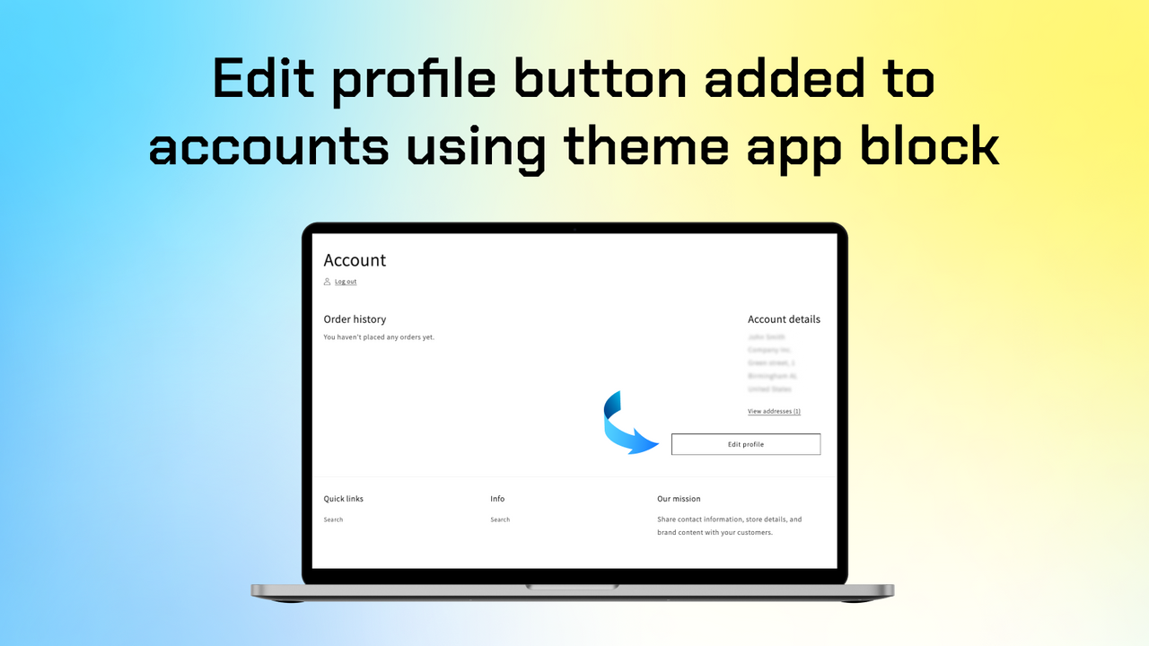 Customer Account Editor für Shopify – Bearbeiten Profil Button Block