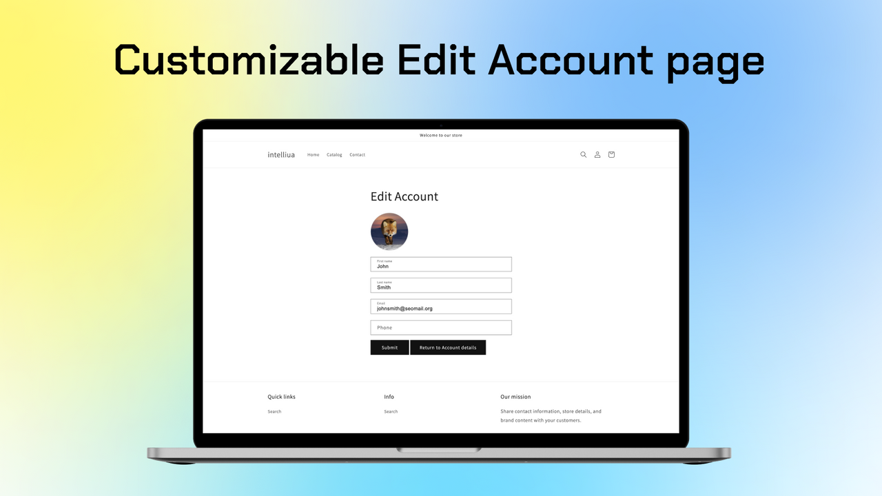 Customer Account Editor für Shopify – Profil Bearbeitungsformular