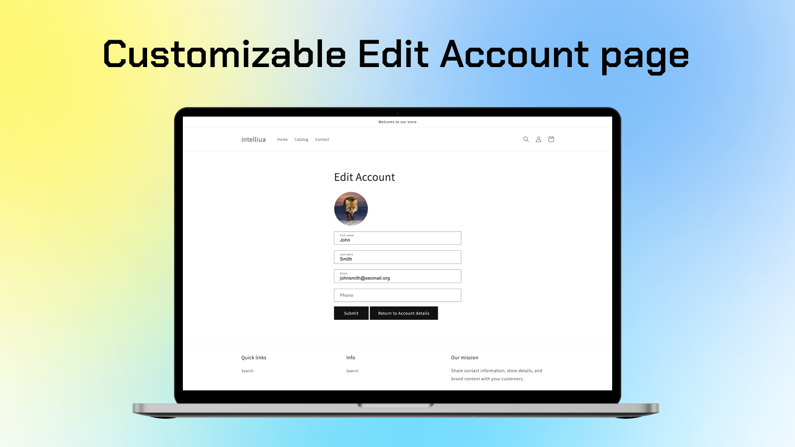 Editor de Conta do Cliente para Shopify – Formulário de edição de perfil