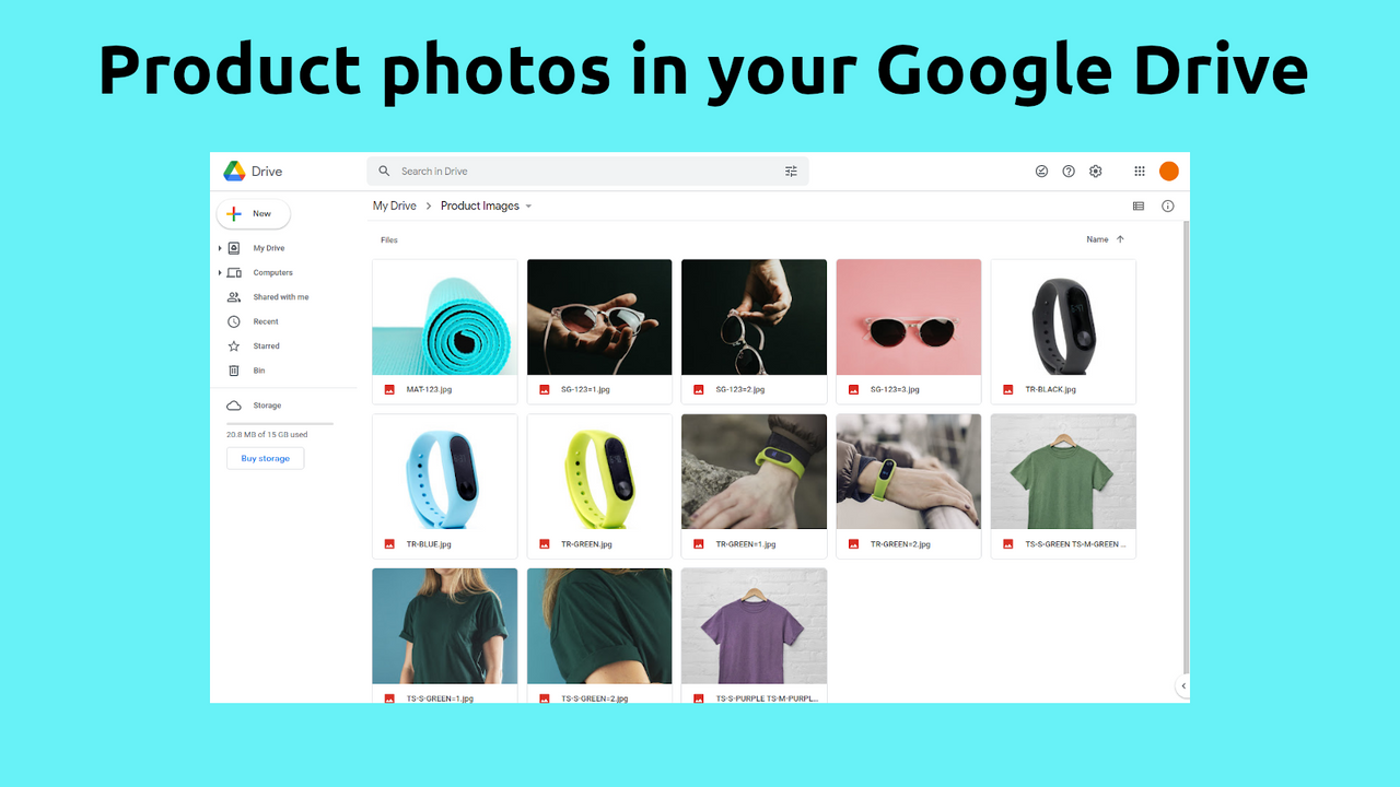 Photos de produits dans votre Google Drive