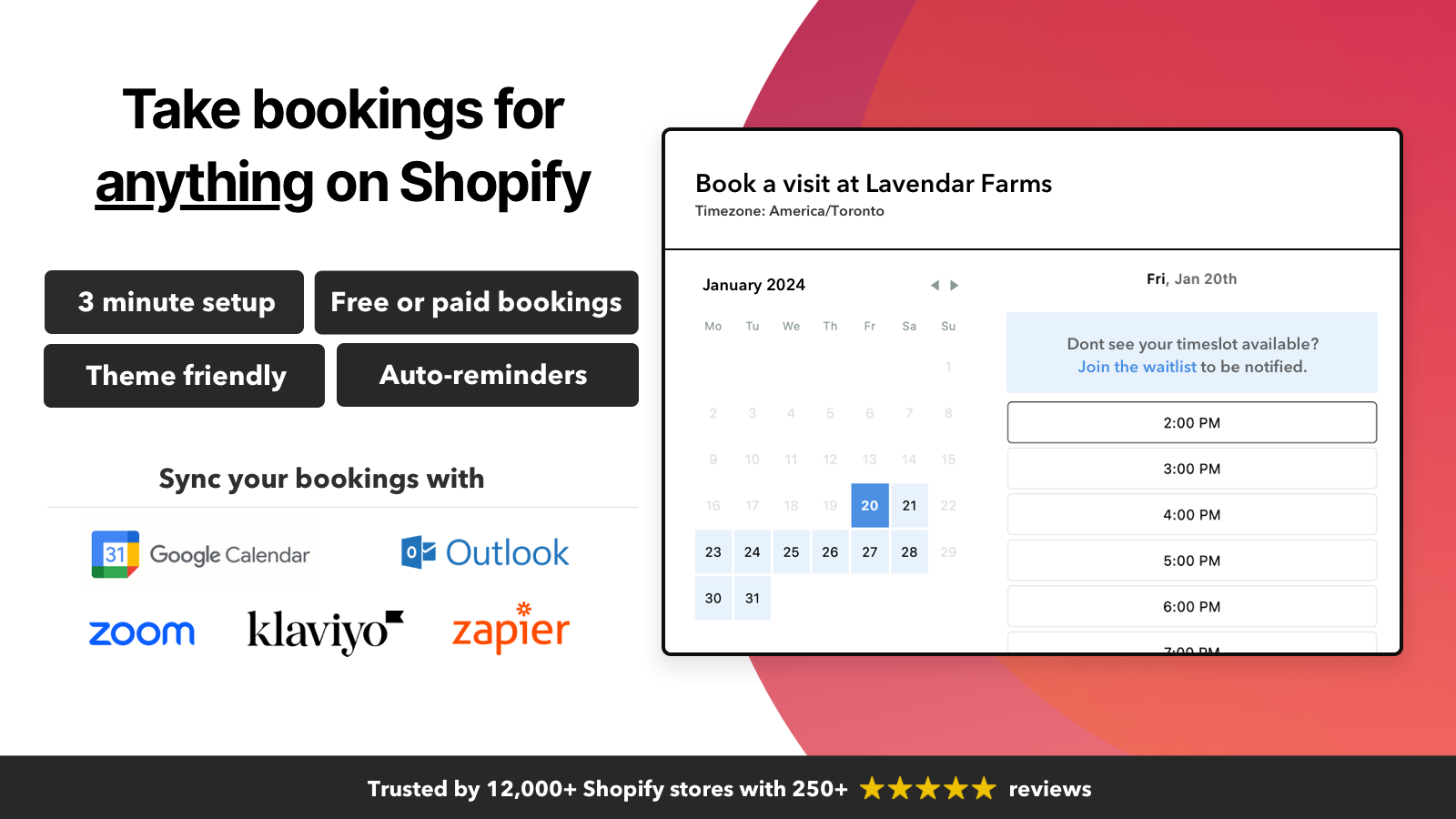 Take booking and appointments for anything on Shopify. 