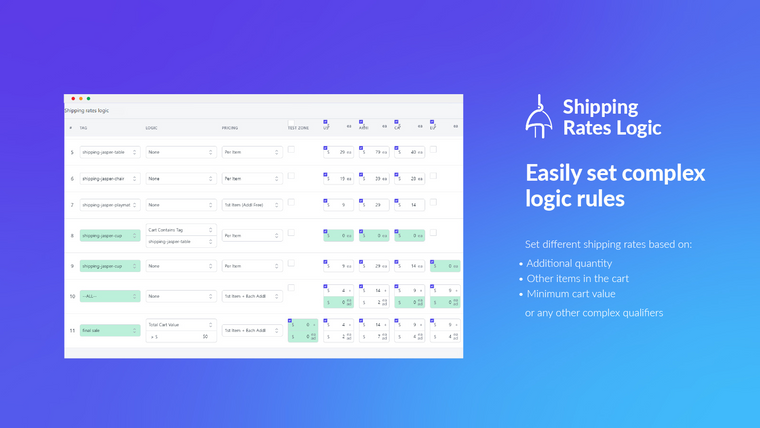 Shipping Rates Logic Screenshot