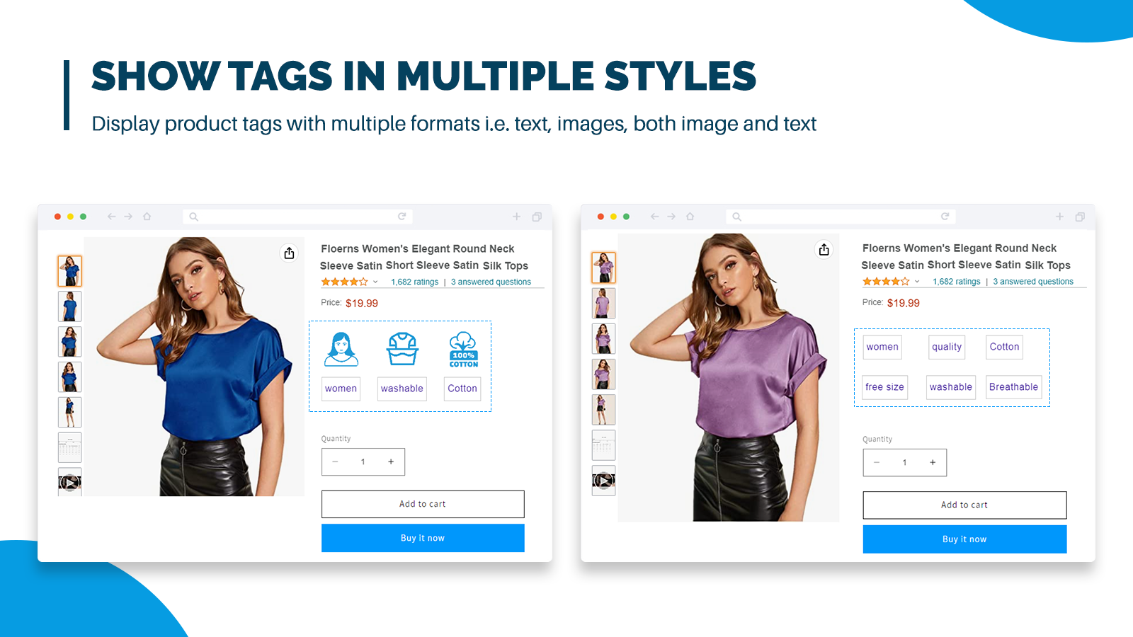Styles multiples pour l'affichage des images de tag de produit