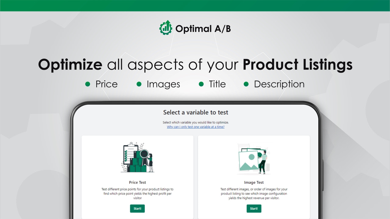 Teste AB de preço, imagens, título e descrição com Optimal A/B