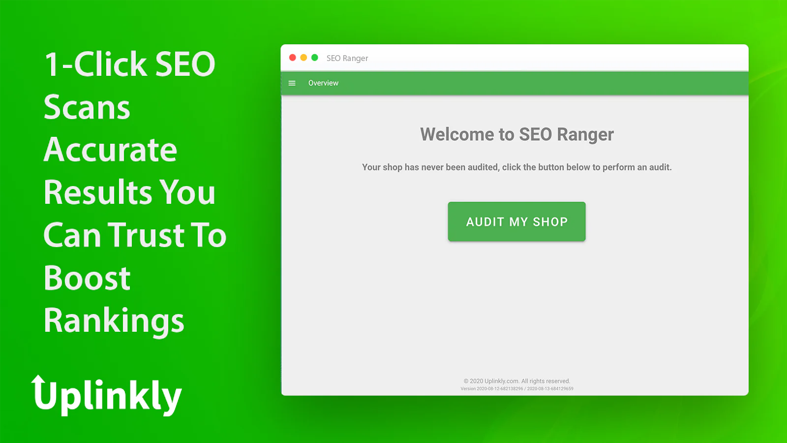 SEO Ranger Startbildschirm Einfache 1-Klick-Audit-Scans 