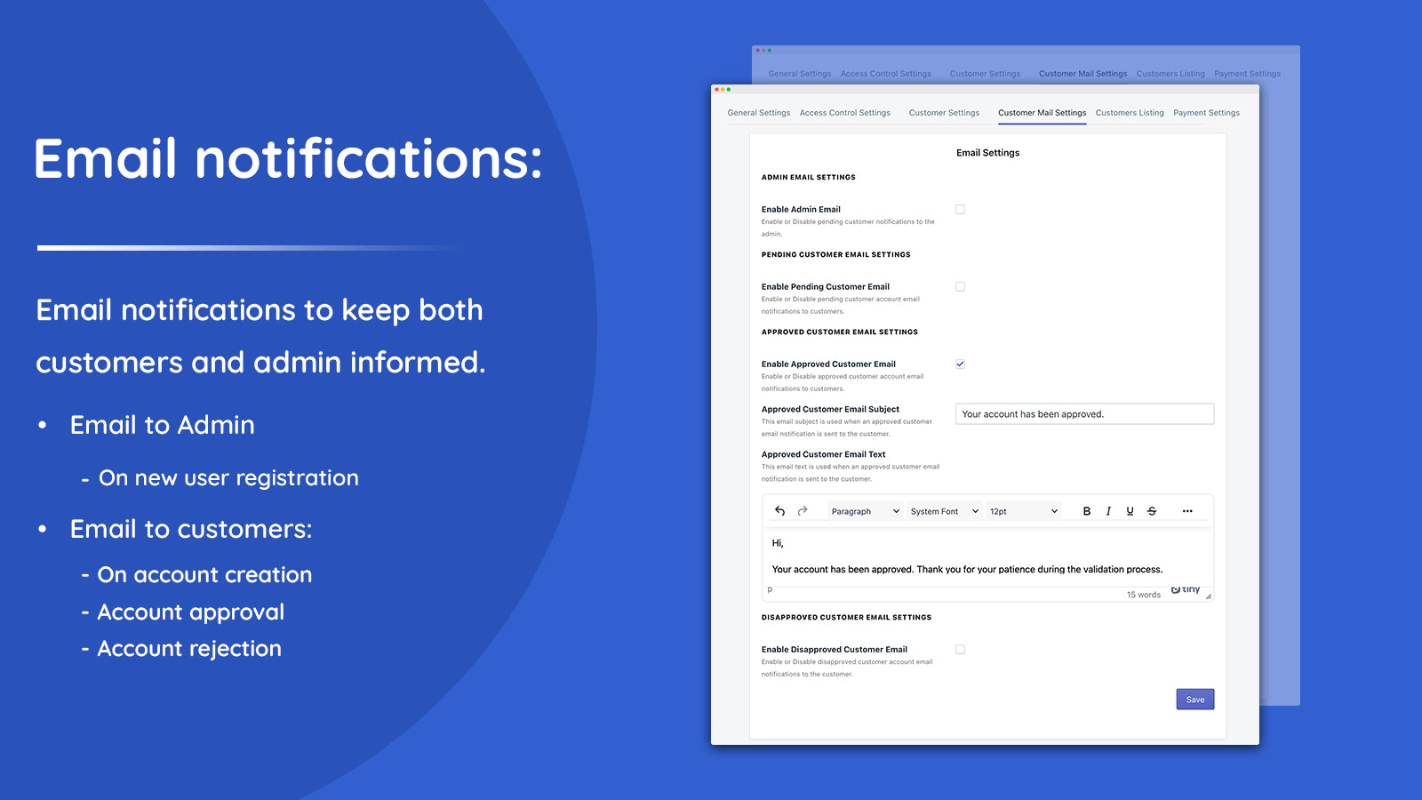 Notificaciones por correo electrónico para administradores y clientes