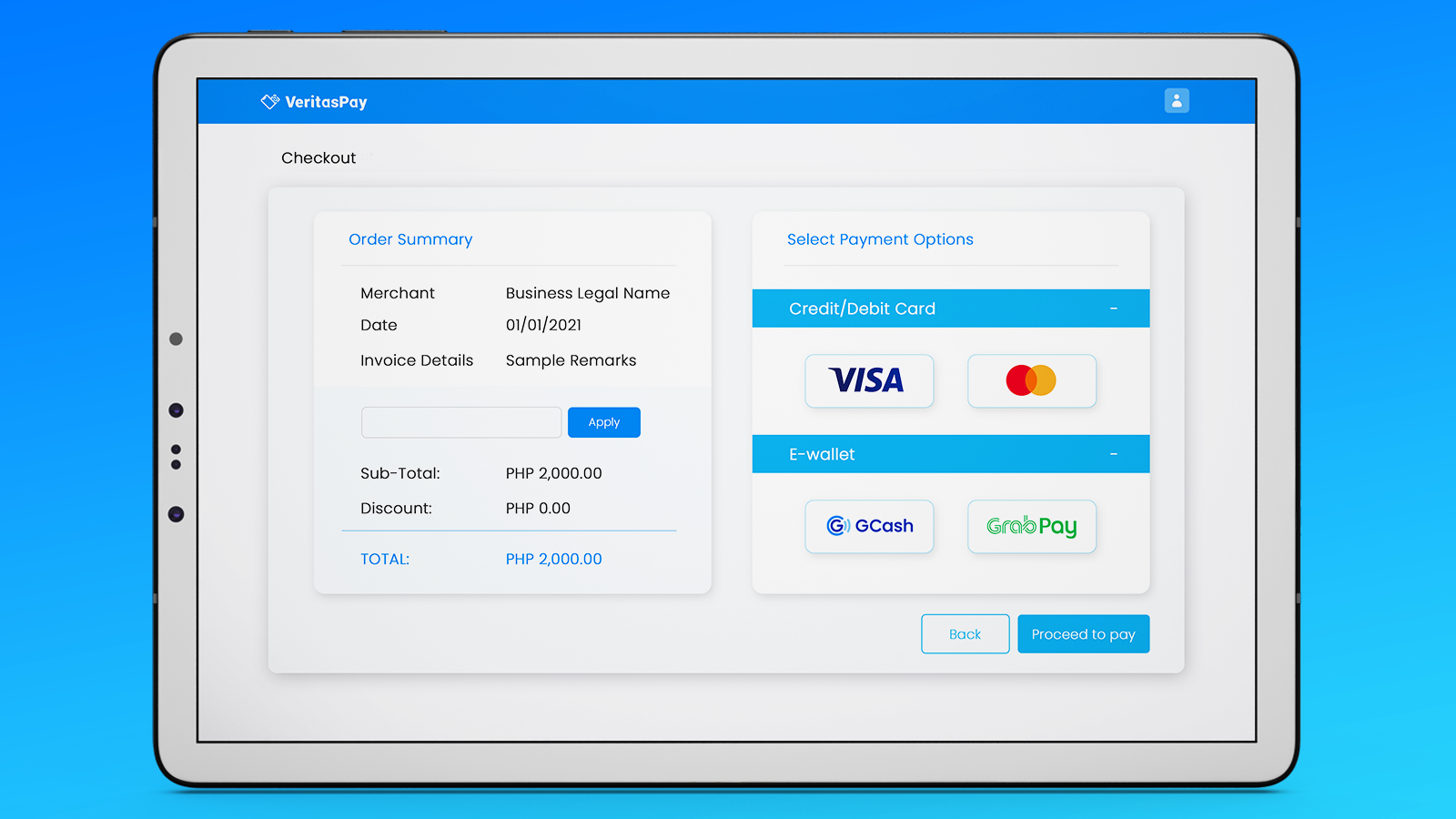 Accepterade system: Visa, MasterCard, GrabPay och GCash