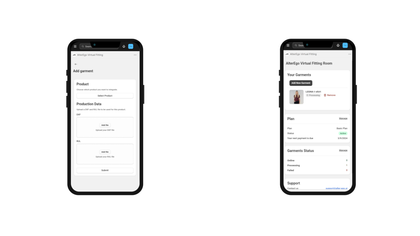 App-Benutzeroberfläche auf dem Handy (Upload-Seite und Startseite)