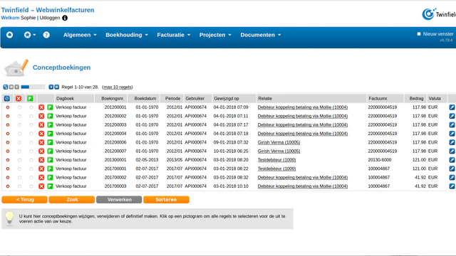 Twinfield conceptboekingen