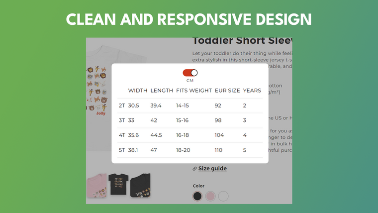 Printful Size Guide,Size Chart Screenshot