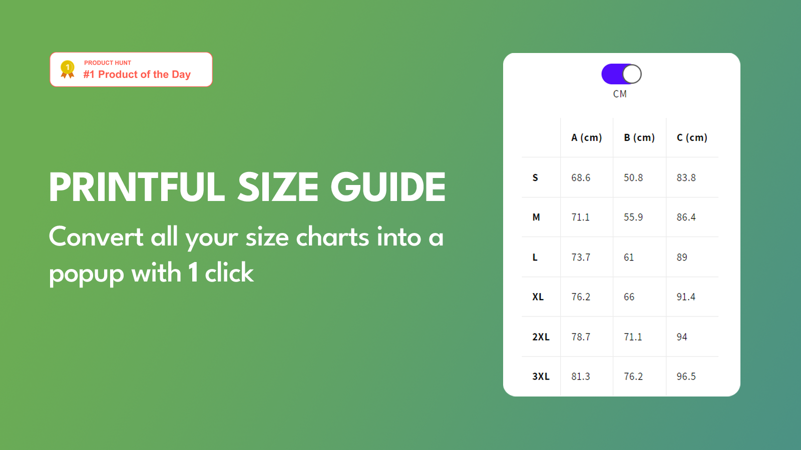 Printful Size Guide,Size Chart Screenshot