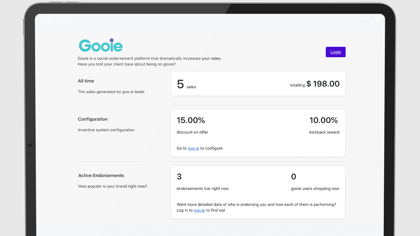 Gooie: Customers sell for you Screenshot