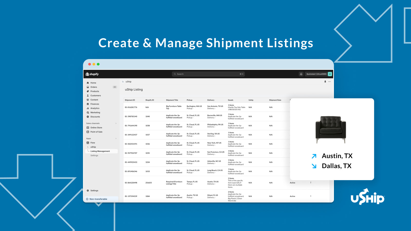 Create and Manage Shipment Listings