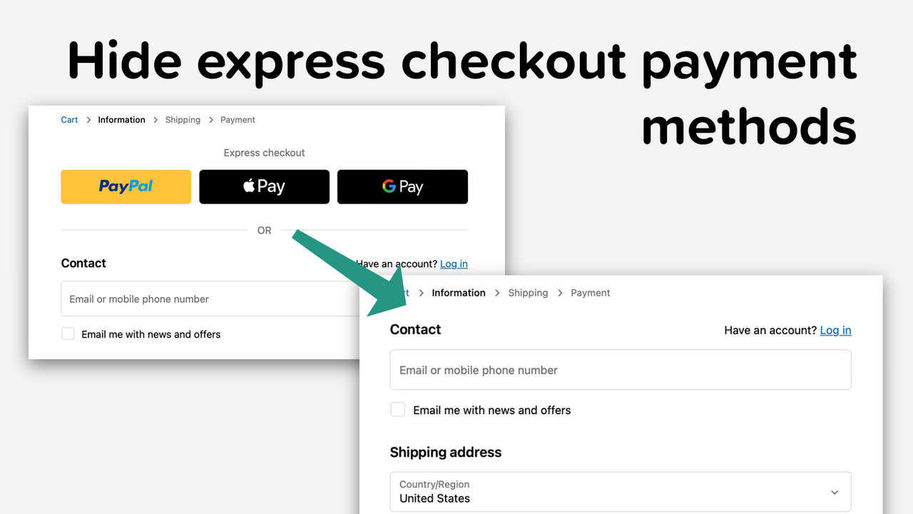 Verbergen Sie Express-Checkout-Zahlungsmethoden im ersten Checkout-Schritt