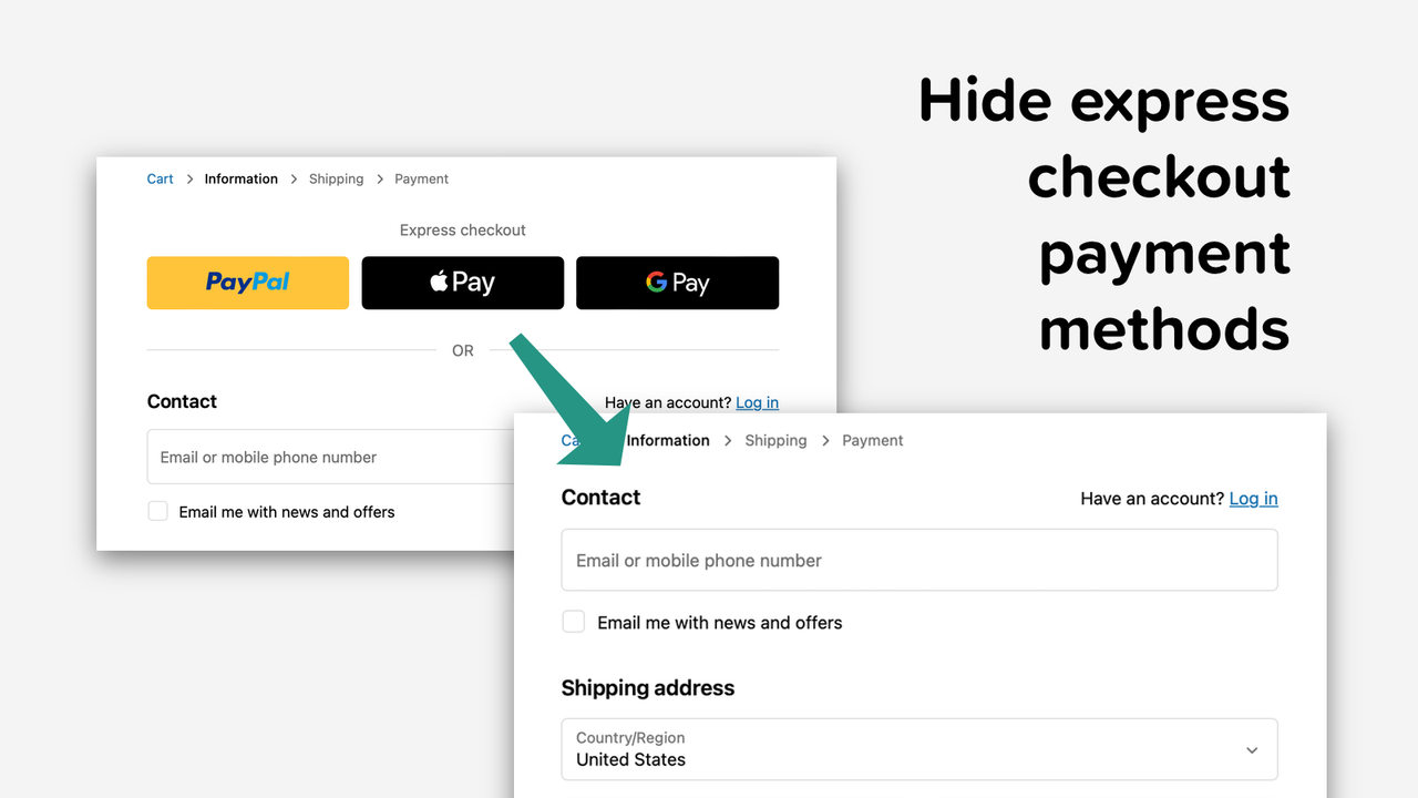 Ocultar métodos de pagamento de checkout expresso