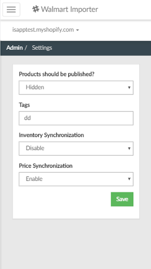 Captura de tela das Configurações