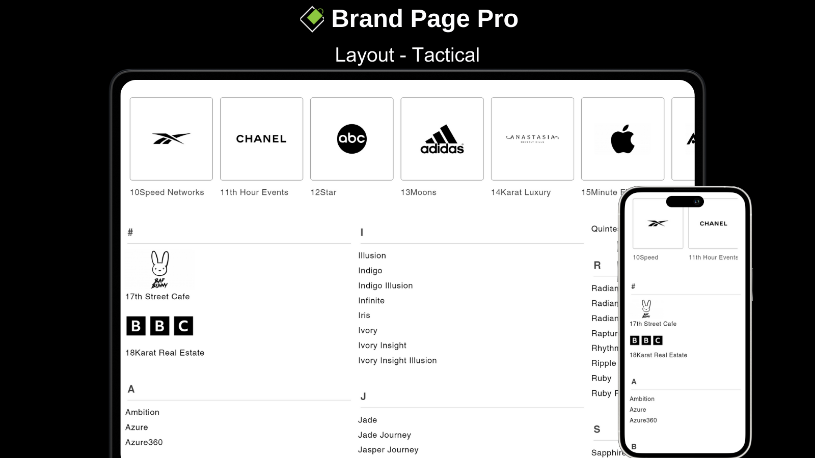 Layout Pro da Página de Marca Tactical Shopify - Desktop e Mobile