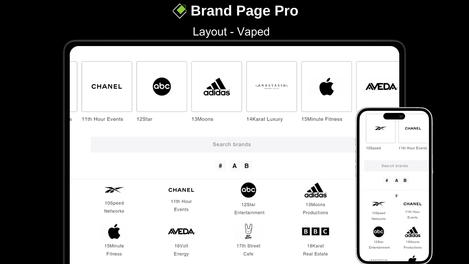 Layout Pro da Página de Marca Vaped Shopify - Desktop e Mobile