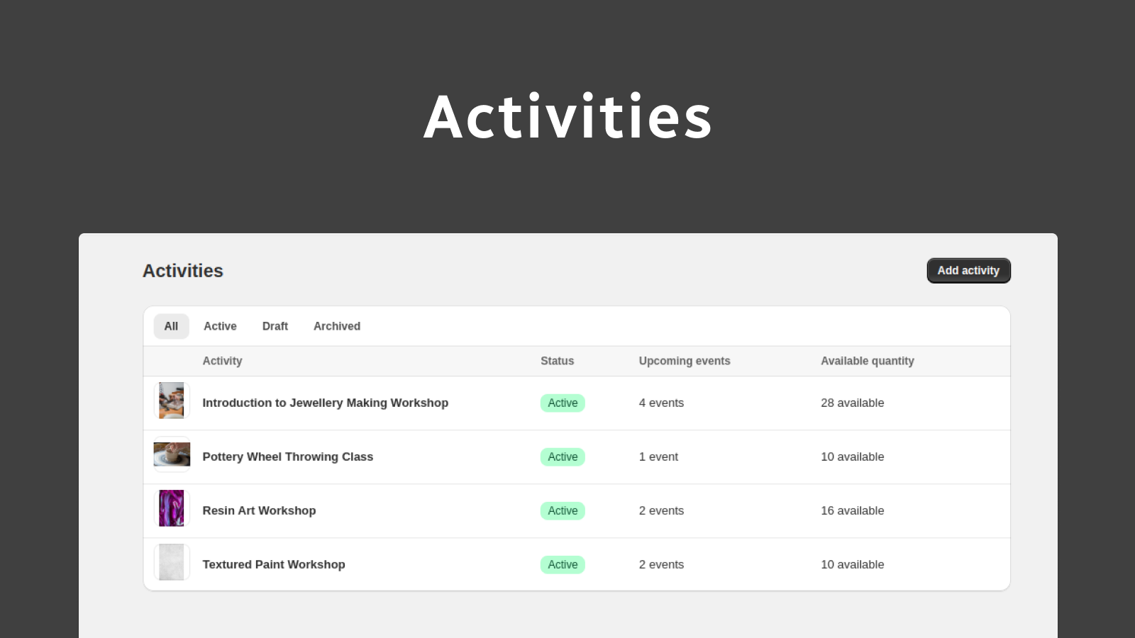 Numos Bookings - Aktiviteter