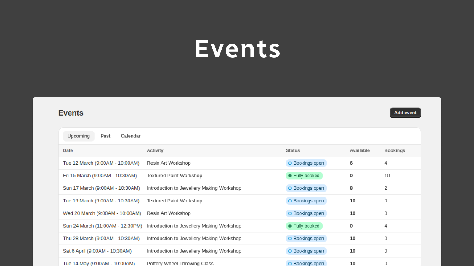 Numos Bookings - Veranstaltungen