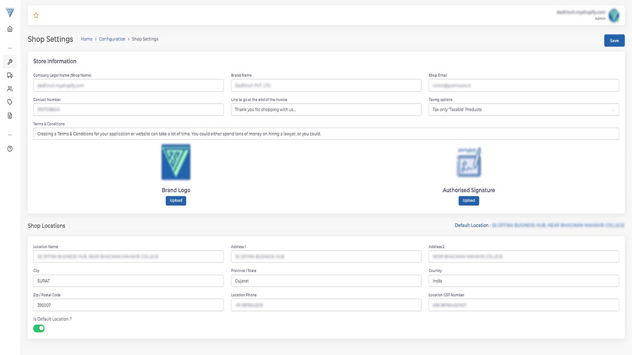 Shop and general settings