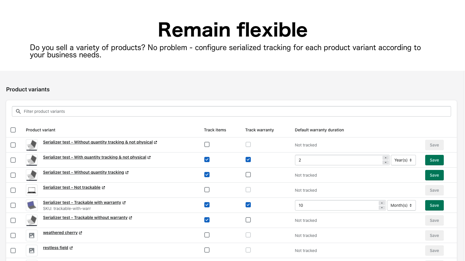 Serializer ‑ Product Tracking Screenshot