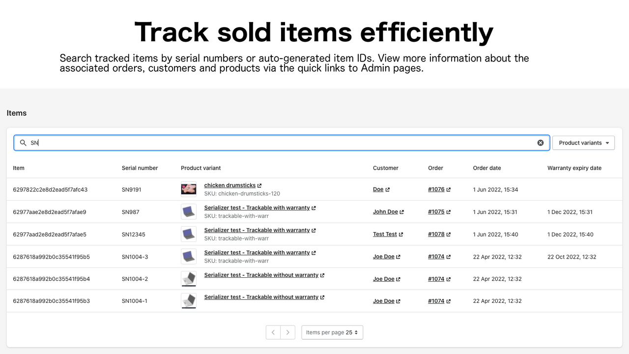 Serializer: volg verkochte items efficiënt