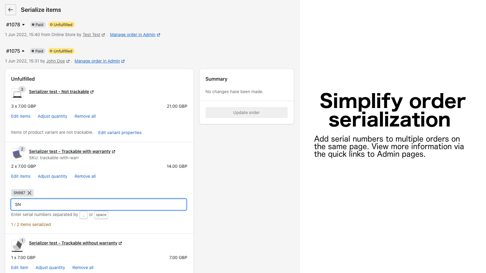 Serializer ‑ Product Tracking Screenshot