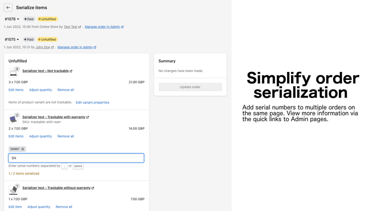 Serializer ‑ Product Tracking Screenshot