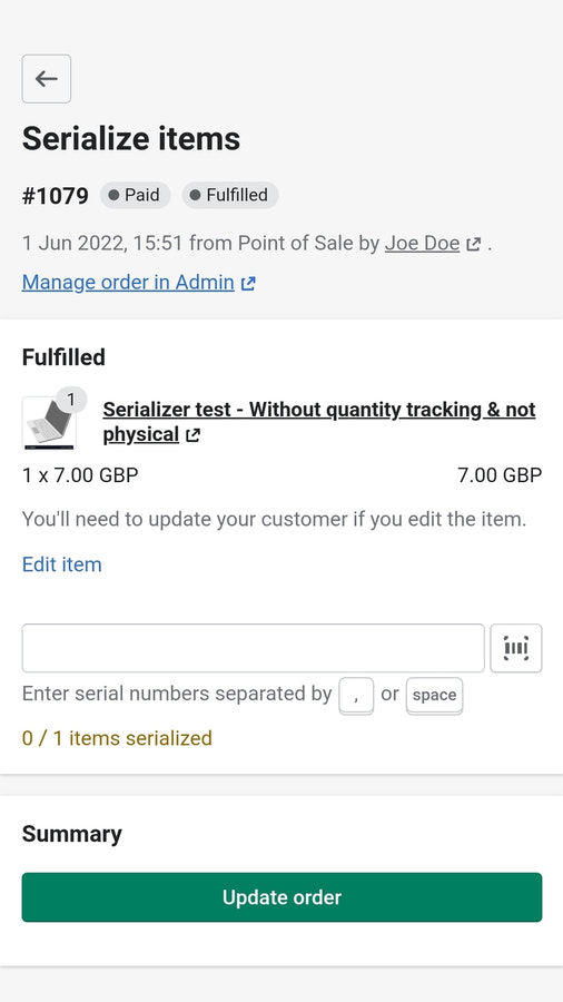 Serializer: serialize items on a mobile device