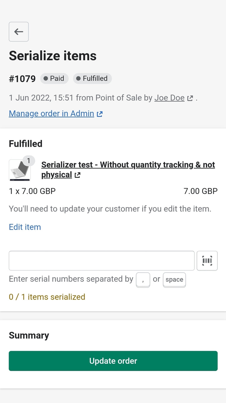 Serializer ‑ Product Tracking Screenshot