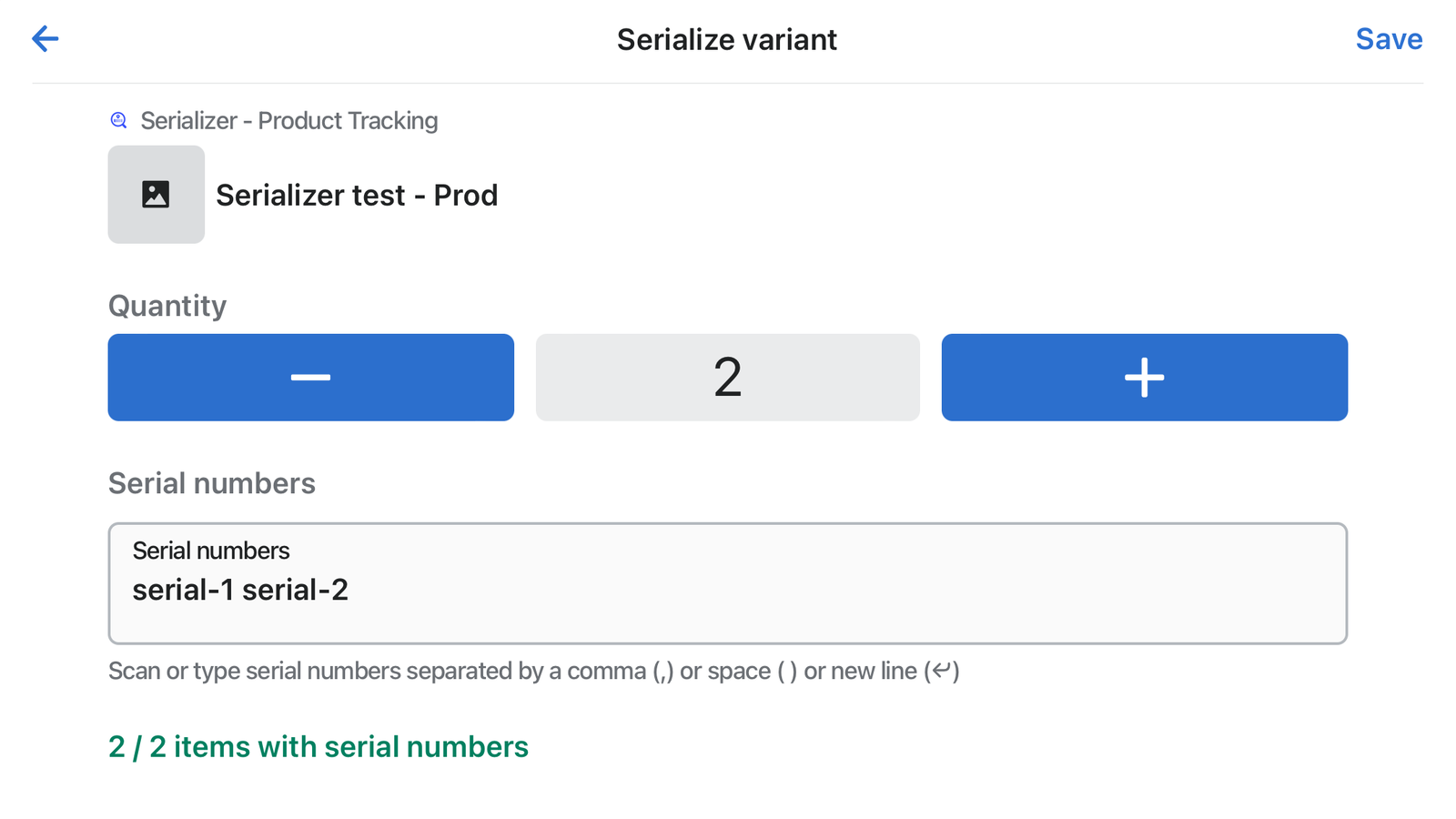 Serializer ‑ Product Tracking Screenshot