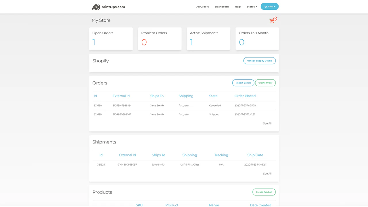 Overzicht van het winkeldashboard