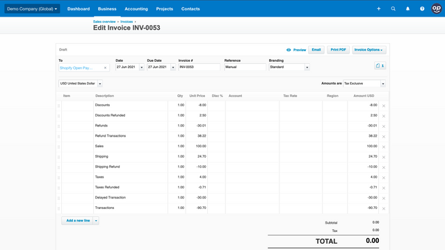 View of Open Payout Invoice in Xero