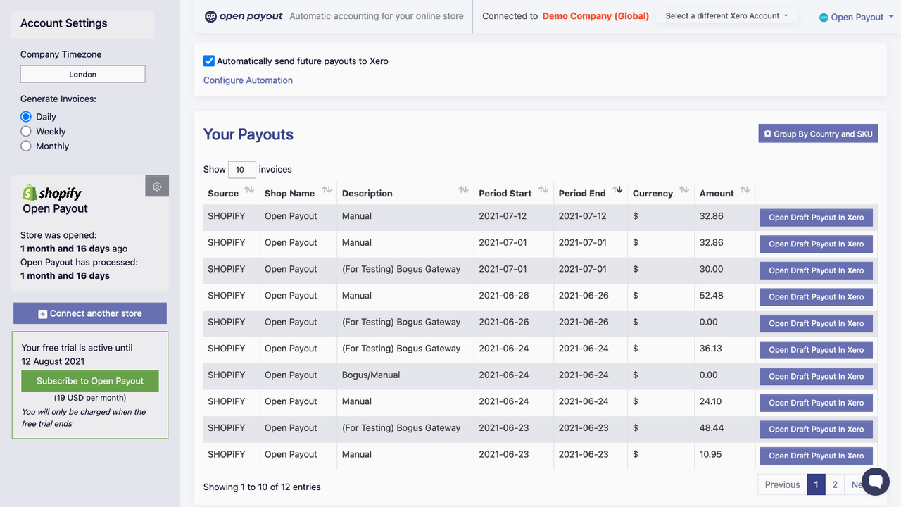 Open Payout Dashboard