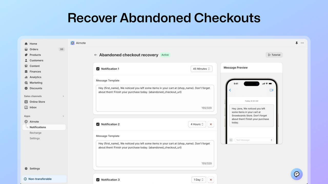 Recover abandoned cart notification flow