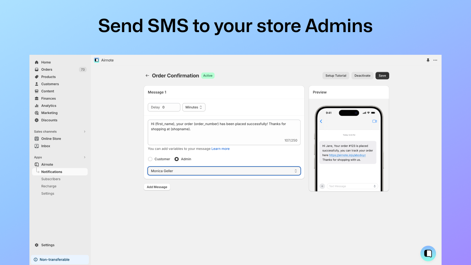 Send SMS to your store Admins