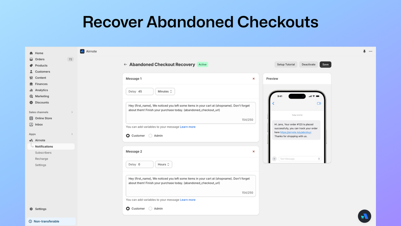 Recover abandoned cart notification flow