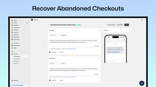 Recover abandoned cart notification flow