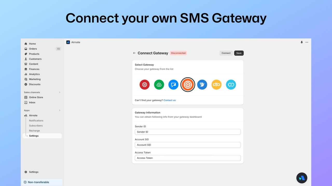 Connect Twilio, Vonage, Plivo & more custom message gateways