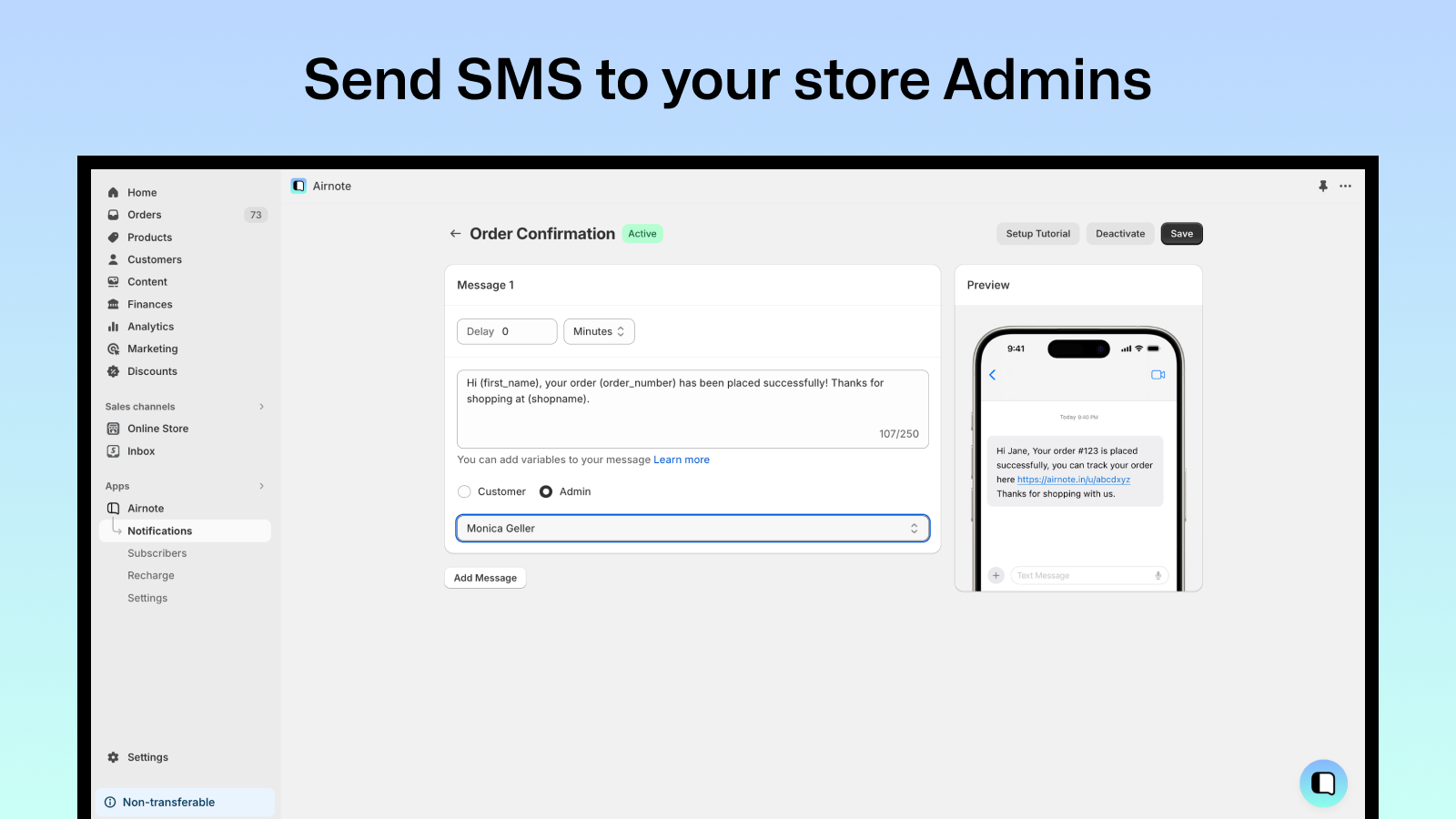 Send SMS to your store Admins