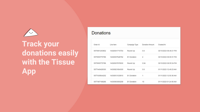 Acompanhamento de doações no aplicativo Tissue