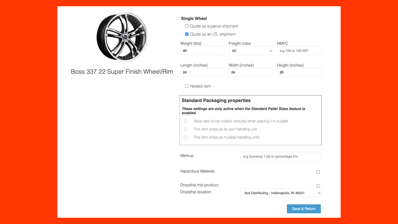 Configuraciones de producto de GlobalTranz